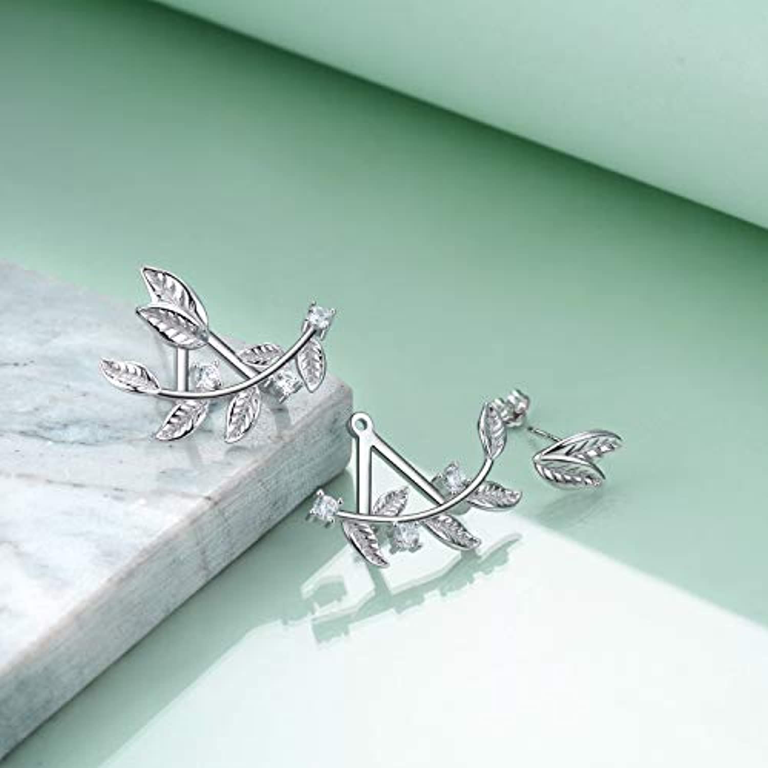 Leaf Earrings Sterling Silver Leaf Ear Crawler Stud Earrings Jewelry Studs Gifts for Women Girls