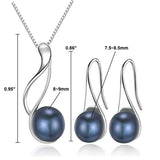 Sterling Silver Freshwater Cultured Pearl Jewelry Necklace Earrings Set for Women (White Pearl Or Black Pearl)