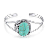 Navajo Style Oval Cabochon Stabilized Turquoise Cuff Bracelet For Women 925 Sterling Silver