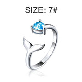 S925 Sterling Sliver Dolphin Mermaid Tail Ring Cubic Zirconia Open Ring，7#