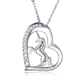 Silver Love Heart Unicorn Pendant Necklace