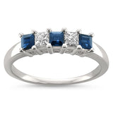 14k White Gold Princess-cut Natural Diamond & Blue Sapphire Bridal Wedding Band Ring (1/2 cttw, H-I, I2-I3)