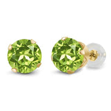 14K Gold Green Peridot Stud Earrings