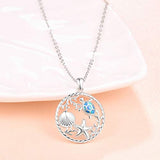 925 Sterling Silver Round Turtle & starfish Necklace Gifts Pendant Jewelry Birthday Gift Stocking Stuffers for Her