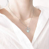 S925 Sterling Silver Opal Heart Necklace Pendants Mother Daughter Jewelry Gift for Mother-to-Be Women Wife