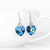 Sterling Silver Love Heart Angel Wings Heart Drop Earrings with Swarovski Crystals Fine Jewelry Gift for Women Girls