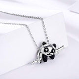 Panda Kneeling on bamboo Necklace  for Mother's Day 925 Sterling Silver Cute Animal  Pendant  Jewelry for Women Daughter Panda Lover