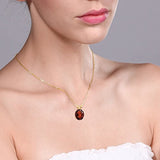 14K  Gold Red Garnet Pendant Necklace For Women