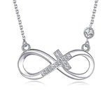 Silver Cubic Zirconia Infinity Cross Love Pendant Necklace