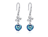 Ocean Heart Sterling Silver Pendant earring Butterfly Blue Crystal Fashion Gift for Women