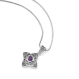 Sterling Silver Purple Amethyst Glass Filigree Cross Pendant Necklace