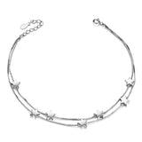 Double Layered Stars And Chains Anklet Bracelet For Women 925 Sterling Silver Rose Gold