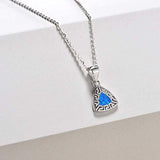 Sterling Silver Created Blue Opal Triangle Dainty Delicate Necklace October Birthstone Fine Jewelry for Women 16