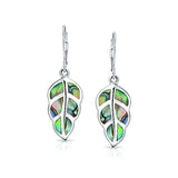 Rainbow Shell Nature Iridescent Leaf Drop Dangle Leverback Abalone Earrings For Women For Teen 925 Sterling Silver