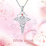 Sterling Silver  Caduceus Angel Nursing Themed Pendant Necklace for Women Girls