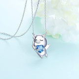 925 Sterling Silver Blue Heart Flying Pig Cute Animal Jewelry Cubic Zirconia Love Heart Pendant Necklace for Women