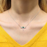 Rhodium Plated Sterling Silver Cubic Zirconia Dragonfly Pendant Necklace
