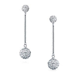 White Crystal Pave Round Double Disco Ball Drop Linear Prom Pageant Dangle Earrings For Women 925 Sterling Silver