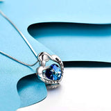 I Love You Mom Series - Sterling Silver Mother Daughter/Son Necklace Heart Pendant with Blue Crystal - Fine Jewelry Birthday Gifts for Mom Mother Grandma Mother-to-be Mother-in-law Stepmom