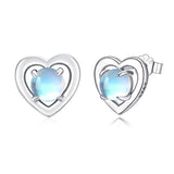 Silver Heart Earrings Tiny Small Stud Earrings  Moonstone Jewelry
