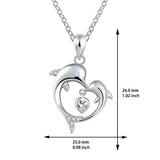 Sterling Silver Dolphins with CZ Heart Pendant Necklace Love You Forever Ocean Jewelry for Women Gift