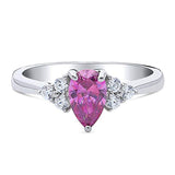 Rhodium Plated Sterling Silver Solitaire Promise Ring Made with Swarovski Zirconia Purple Pear Cut