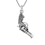 Silver Revolver Pistol Pendant Necklace
