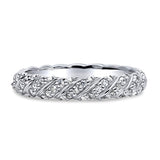 Rhodium Plated Sterling Silver Cubic Zirconia CZ Cable Woven Wedding Half Eternity Band Ring