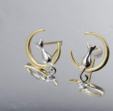 Sterling Silver Earrings Cat Moon Earrings Cat Lovers Gift For Women