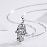 Hamsa Necklace 925 Sterling Silver Evil Eye Necklaces for Women Cubic Zirconia Pendant Jewelry Gift for Women