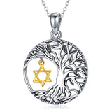 Silver Tree of Life Pendant with Gold Wish Star Necklace
