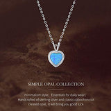Sterling Silver Created Blue Opal Heart Dainty Delicate Necklace October Birthstone Fine Jewelry for Women 16