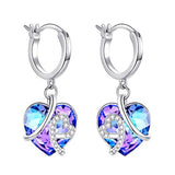 Silver  Heart Love Knot Drop Earrings with Swarovski Crystals