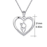 Cat Necklace 925 Sterling Silver CZ Stand Cat Necklace for Women Heart Necklace Cute Cat jewelry Gift for Birthday for Cat Lovers