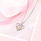 Angel caller Mother and Child Owls Sterling Silver Two-Tone Love Heart Owl Pendant Necklace for Women