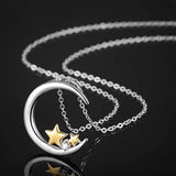 Crescent Moon Necklace 925 Sterling Silver with Yellow Gold Plated Star Cubic Zirconia Moon Crescent Jewelry for Women