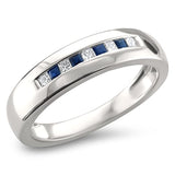 14k White Gold Princess-cut Diamond & Blue Sapphire Gentlemen's Wedding Band Ring (1/4 cttw, I-J, I2)