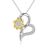 Silver i love you sunflower heart necklace 