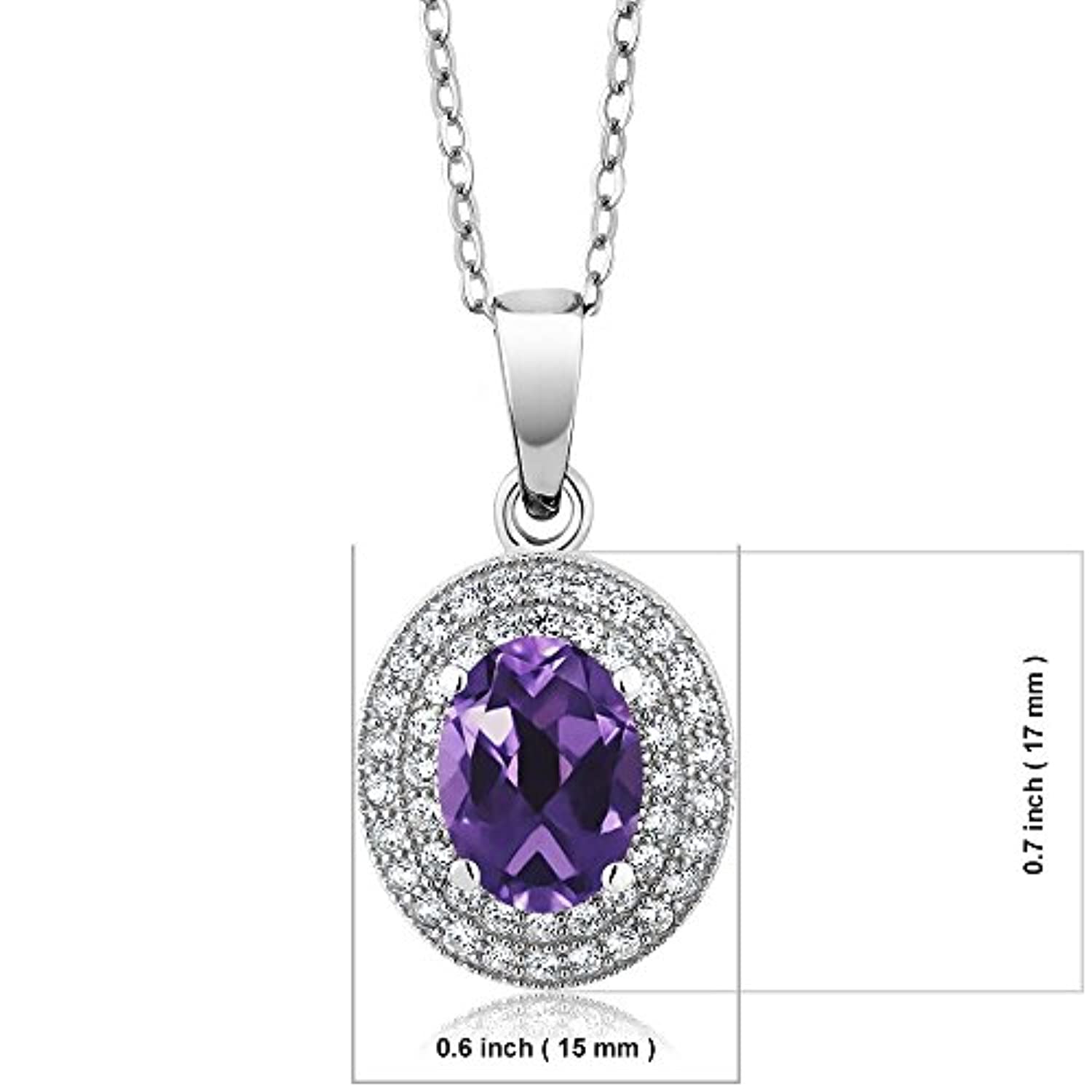 925 Sterling Silver Amethyst Pendant Necklace For Women (3.27 Ct Oval with 18 inch Silver Chain)