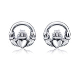 Tiny Bff Claddagh Celtic Irish Friendship Love Round Circle Stud Earrings For Women Teen Oxidized 925 Sterling Silver
