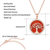 Tree of Life Necklace Rose Gold Plated Sterling Silver Genuine Natural Red Onyx CZ Family Tree Jewelry Sets Birthday Anniversary Gifts for Women Teen Girls Mom Grandma Wife