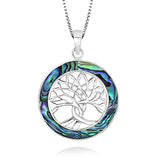 Abalone Shell Tree of Life Round Pendant Necklace