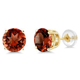 14K Gold Natural Genuine Red Garnet Stud Earrings