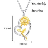 Sterling Silver Sunflower Pendant Necklace Love Heart Warmth Positivity Jewelry Gift for Women Girl (You are My Sunshine Necklace)