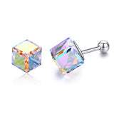 925 Sterling Silver Crystal Stud Earrings for Women Crystals Cube Hypoallergenic Earrings for Her