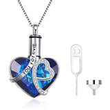 Heart URN Necklace S925 Sterling Silver Engraved Pendant Cremation Necklace for Ashes with Crystal, Fine Keepsake Memorial Jewelry for Ashes