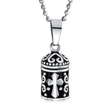 Keepsake Memorial Prayer Box Cross Locket Pendant Necklace for Teen Women for Men Oxidized 925 Sterling Silver