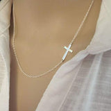 925 Sterling Silver Sideways Cross Necklace for Women Synthetic Opal Dainty Necklace 18in Silver Chain and 2in Adjustable Extender