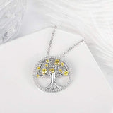 S925 Sterling Silver CZ Tree of Life Jewelry Yellow Citrine Pendants Necklace Jewelry for Women