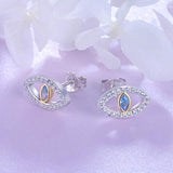 925 Sterling Silver Blue Evil Eye CZ Stud Earrings Jewelry for Women Girls Ladies
